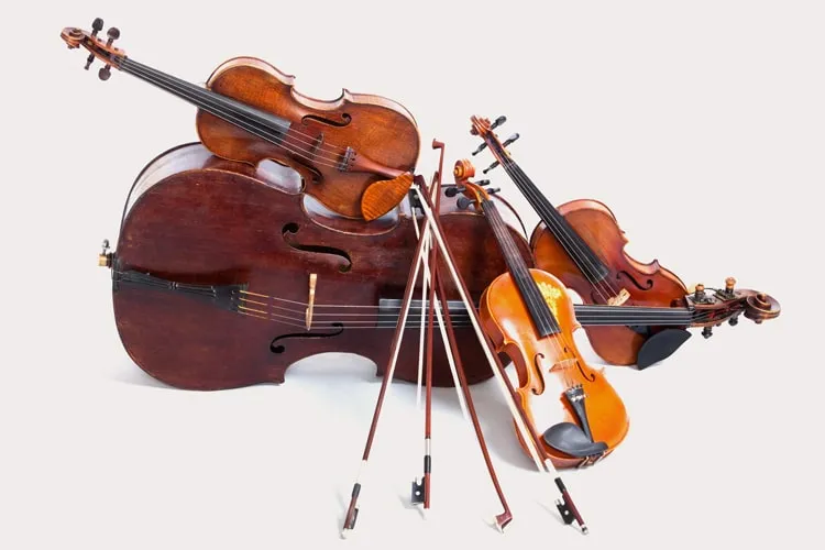Geige, Bratsche, Cello und Kontrabass