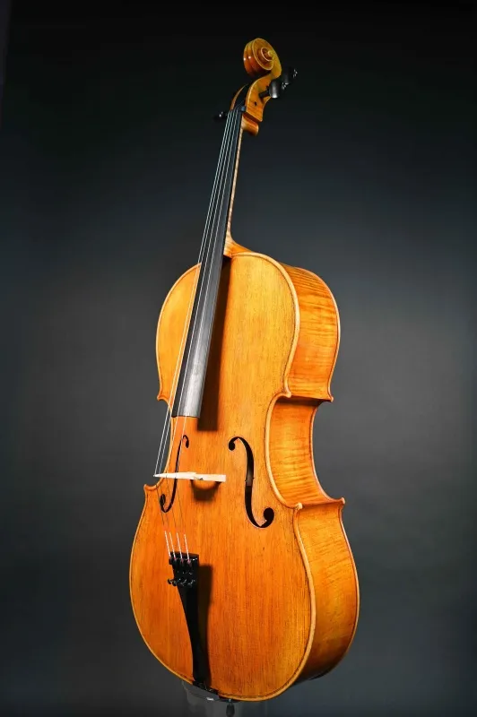 Front-Zargeansicht eines Stoica Alin Meister Cello Handarbeit aus Siebenbürgen 2023