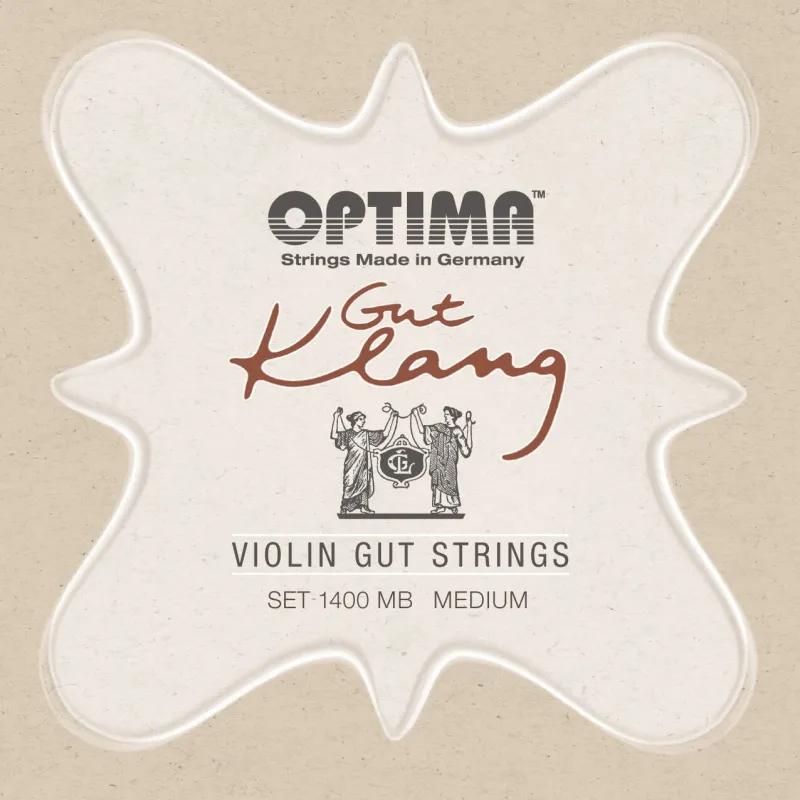 Verpackung Vorderseite OPTIMA Original GutKlang 4/4 Geige (Violin) Saiten SATZ, E-Kgl, Medium