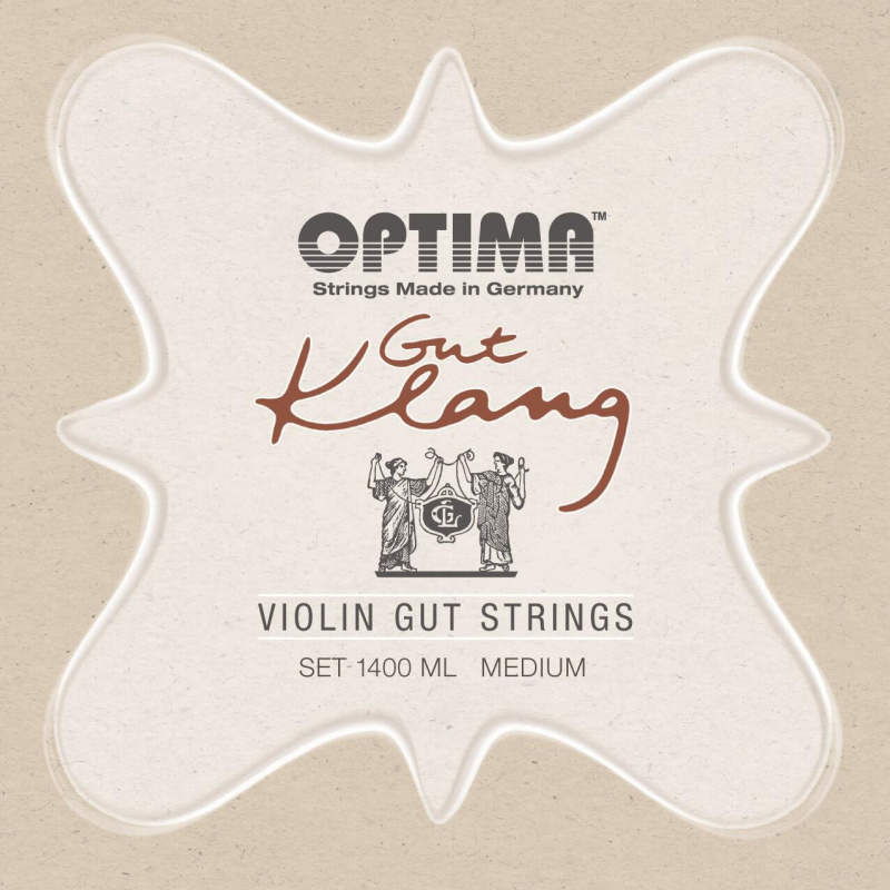 Preview: Verpackung Vorderseite OPTIMA Original GutKlang 4/4 Geige (Violin) Saiten SATZ, E-Schlinge, Medium