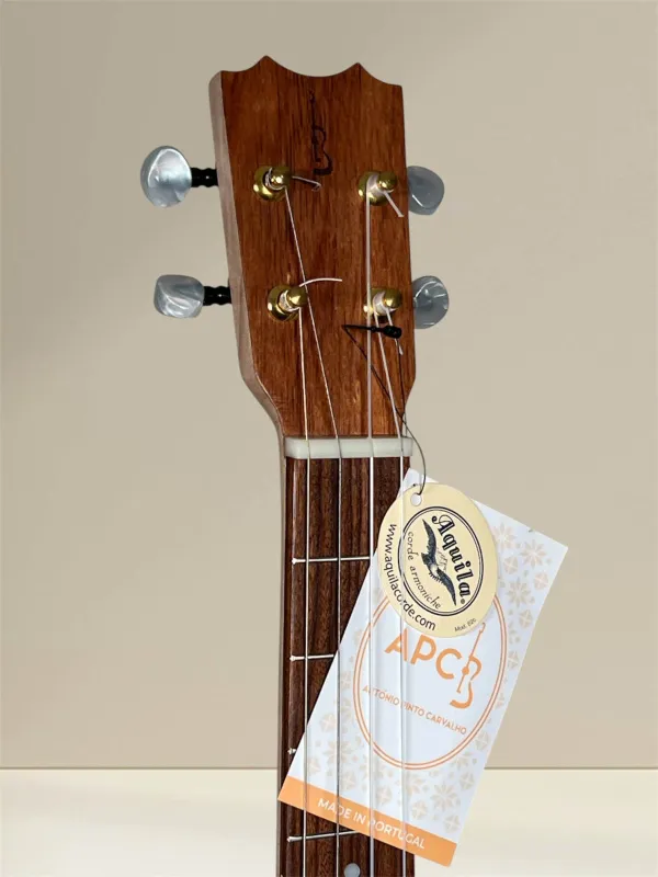 APC B OVA Traditional Bariton Ukulele aus massivem Ovangkol - Kopfansicht mit Logo