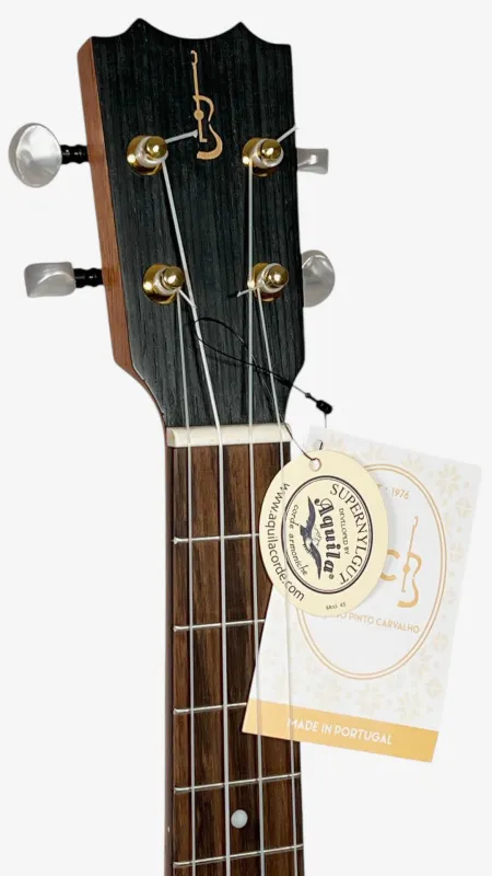 Kopfansicht vorne mit Logo der handgefertigten APC Luthier Ukulele LG T MP Kopfansicht vorne mit Logo der handgefertigten APC Luthier Ukulele LG T MP