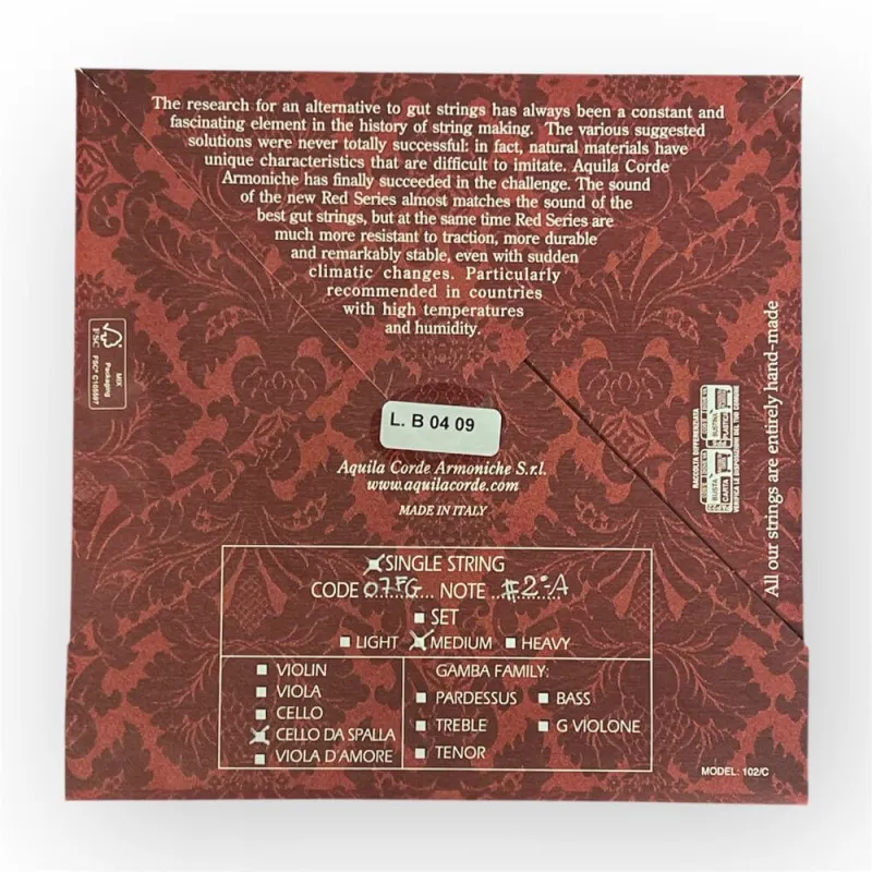 Aquila FG-Red A-Saite für Cello da Spalla – synthetisch, rot