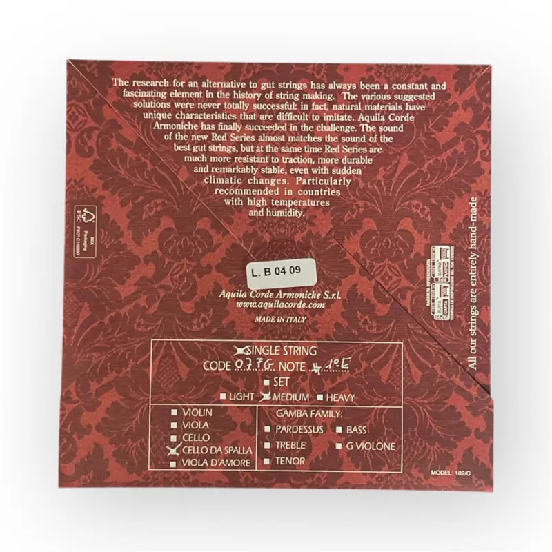 Aquila FG-Red E-Saite für Cello da Spalla – synthetisch, rot