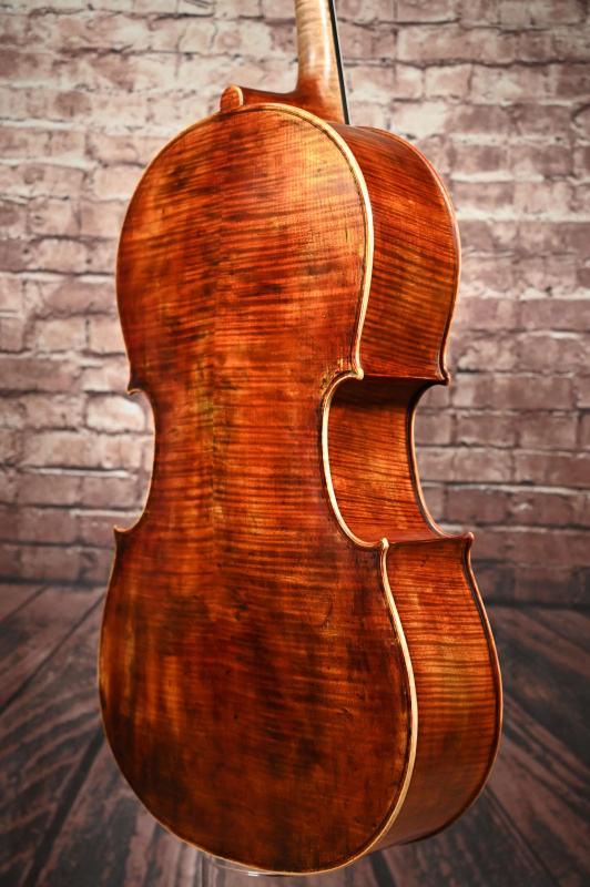 Preview: Boden-Zargenansicht eines Simon Joseph 4-Saiter Barock Cello (Violoncello) Handarbeit aus Siebenbürgen gebaut 2022
