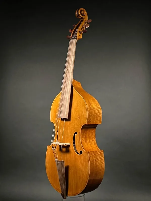 Front-Seite-Detailansicht einer Bivaj Art 6-Saitige Bass Viola da Gamba Handarbeit aus Siebenbürgen gebaut 2021