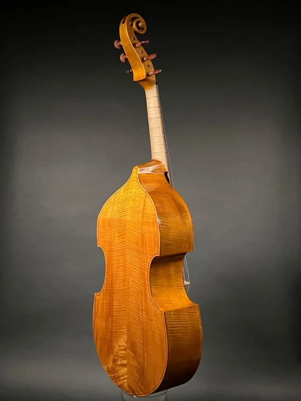 Rück-Seite-Detailansicht einer Bivaj Art 6-Saitige Bass Viola da Gamba Handarbeit aus Siebenbürgen gebaut 2021