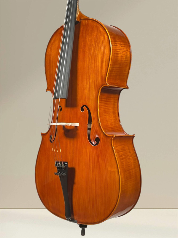 Preview: Bucur Ioan linkshänder 4/4 Cello (Violoncello) Stradivarius Modell, Decken-Zargenansicht