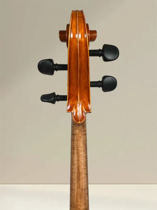 Bucur Ioan linkshänder 4/4 Cello (Violoncello) Stradivarius Modell, Schneckenansicht-hinten