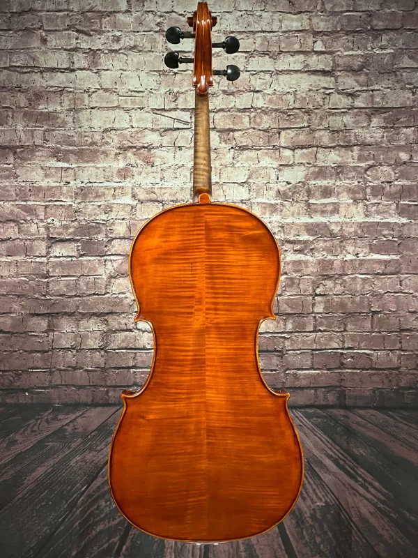 Rück-Detailansicht-komplett eines nicht spielfertiges Cello (Violoncello) Handarbeit 2022