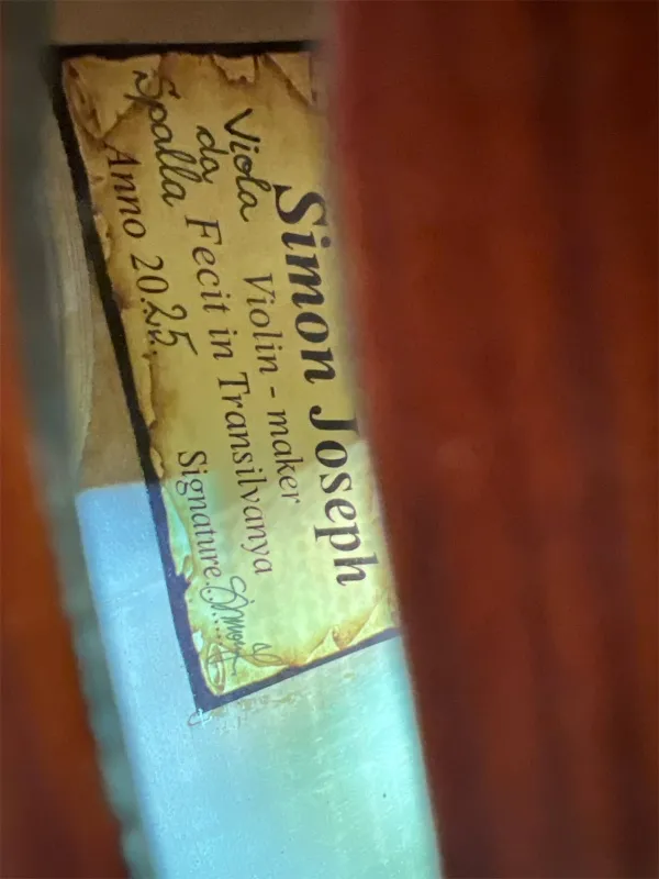 Simon Joseph 5Saiter Cello (Violoncello) da Spalla oder Viola (Bratsche) Pomposa_Etikettenansicht