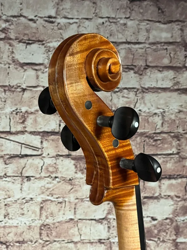 Schnecke-hinten-seitlich-Detailansicht einer Simon Joseph Goffriller Cello (Violoncello) Handarbeit 2019