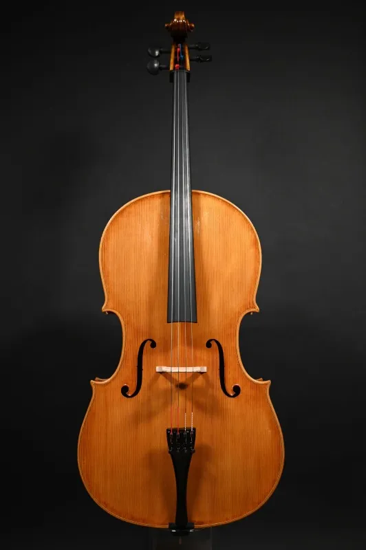 Frontansicht eines Kalas Csaba \"Caribbean\" 4/4 Meister Cello (Violoncello) nach Montagnana \"Sleeping Beauty\" Handarbeit 2022