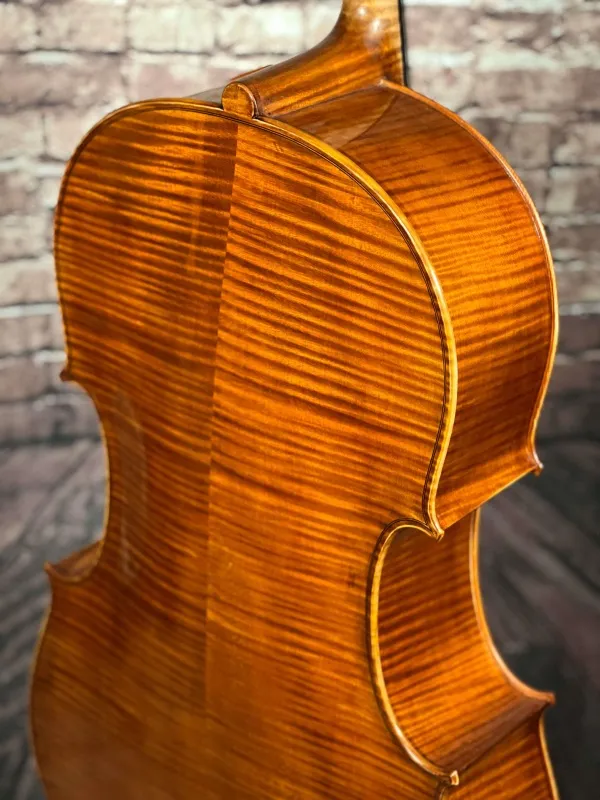 Halsansatz-hinten-Detailansicht eines Harsan Mihai nach Francesco Ruggeri Cello (Violoncello) Handarbeit 2018