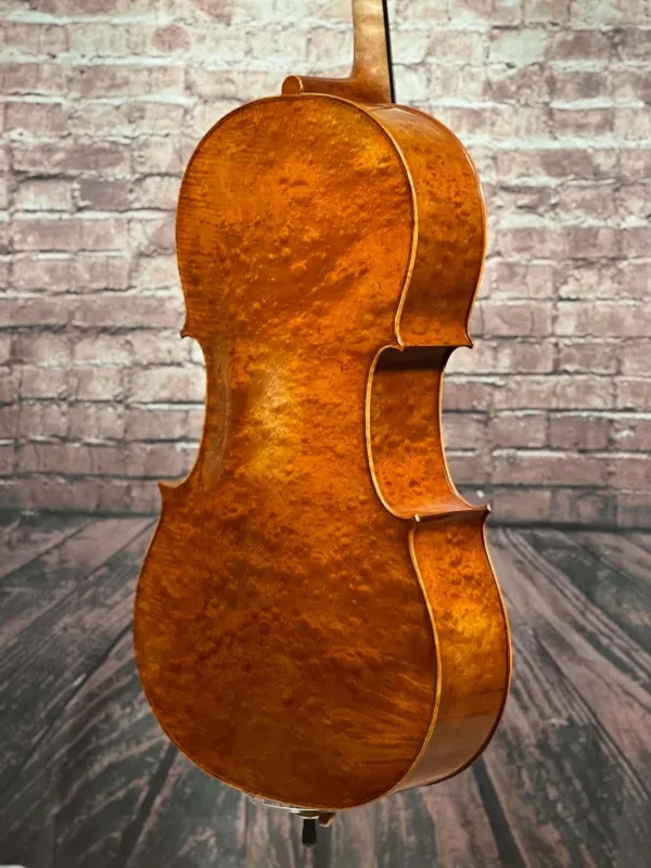 Boden-Zarge-Detailansicht eines Györke Francisc \"di Bottega\" Orchester Cello (Violoncello) Handarbeit 2018