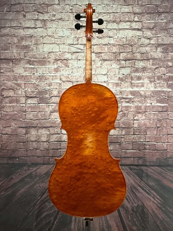 Rück-Detailansicht eines Györke Francisc \"di Bottega\" Orchester Cello (Violoncello) Handarbeit 2018
