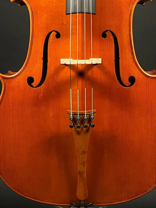 F-Löcher-Detailansicht eines Mare Claudiu \"di Bottega\" Orchester Cello (Violoncello) Handarbeit 2021
