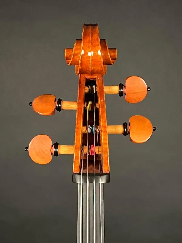 Schnecke-vorne-Detailansicht eines Mare Claudiu \"di Bottega\" Orchester Cello (Violoncello) Handarbeit 2021