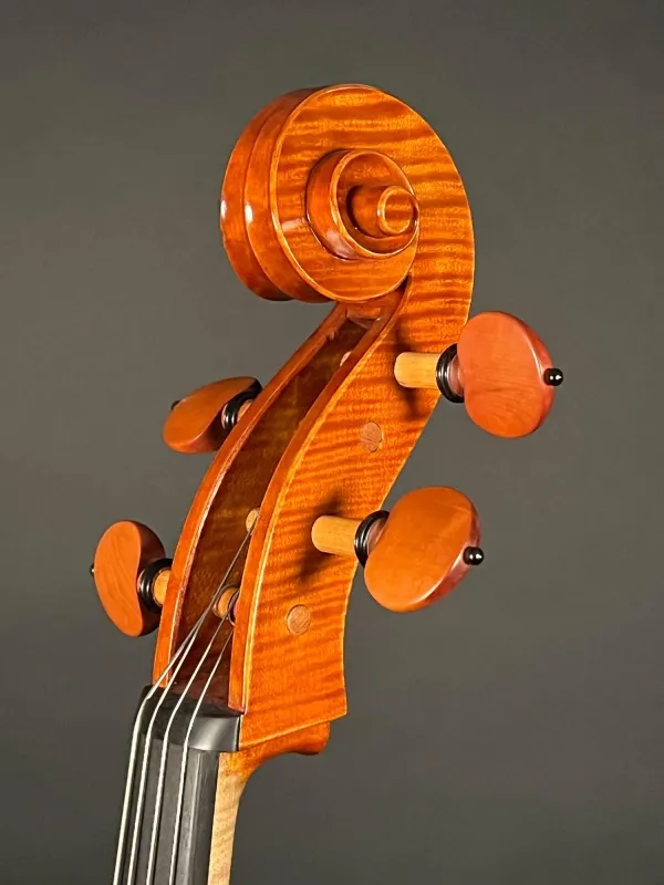 Schnecke-vorne-seite-Detailansicht eines Mare Claudiu \"di Bottega\" Orchester Cello (Violoncello) Handarbeit 2021