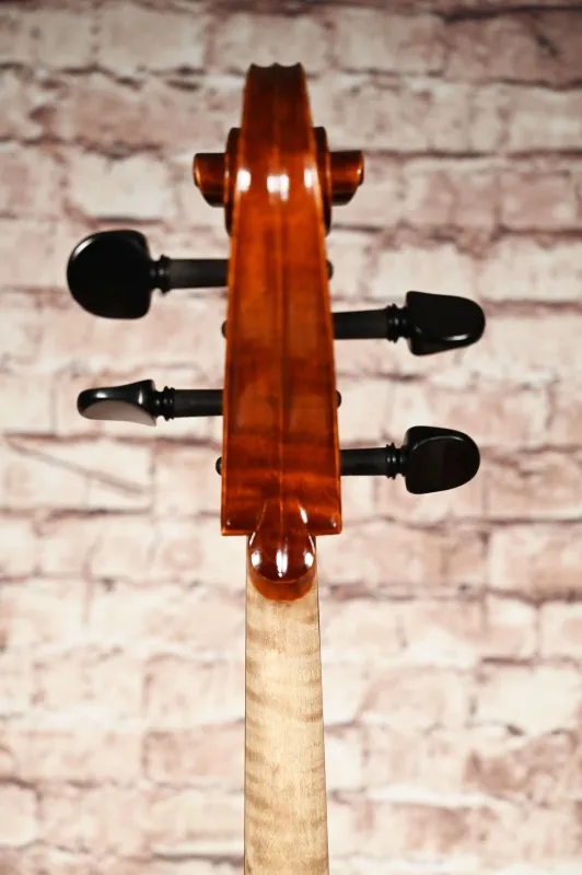 Schneckansicht-hinten eines Simon Paul 7/8 Meister Cello (Violoncello) GUADAGNINI Modell, gebaut 2023