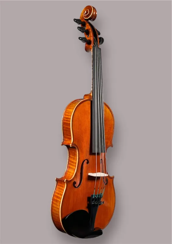 Front-Seitenansicht einer Simon Joseph 5Saiter 4/4 Meister Geige (Violine) Handarbeit 2023