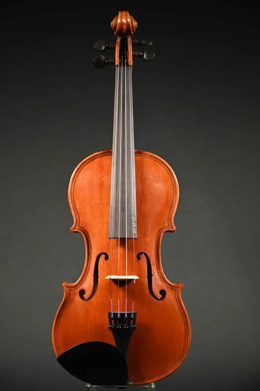 Front-Detailansicht einer Bucur Ioan Geige (Violine) Modell Maggini, Handarbeit 2019