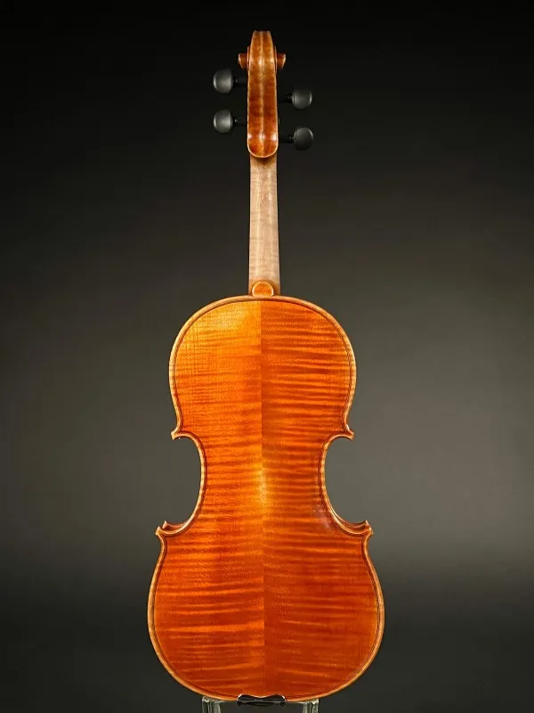 Back-Detailansicht einer Pop Dumitru 4/4 \"di Bottega\" Geige (Violine) Handarbeit 2018