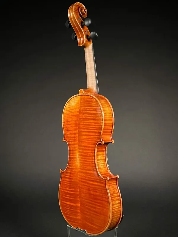 Back-Zarge-Detailansicht einer Pop Dumitru 4/4 \"di Bottega\" Geige (Violine) Handarbeit 2018