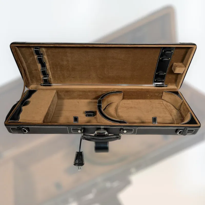 Exklusives GL-Lederetui für Violine mit braunem Innenfutter aus Veloursstoff