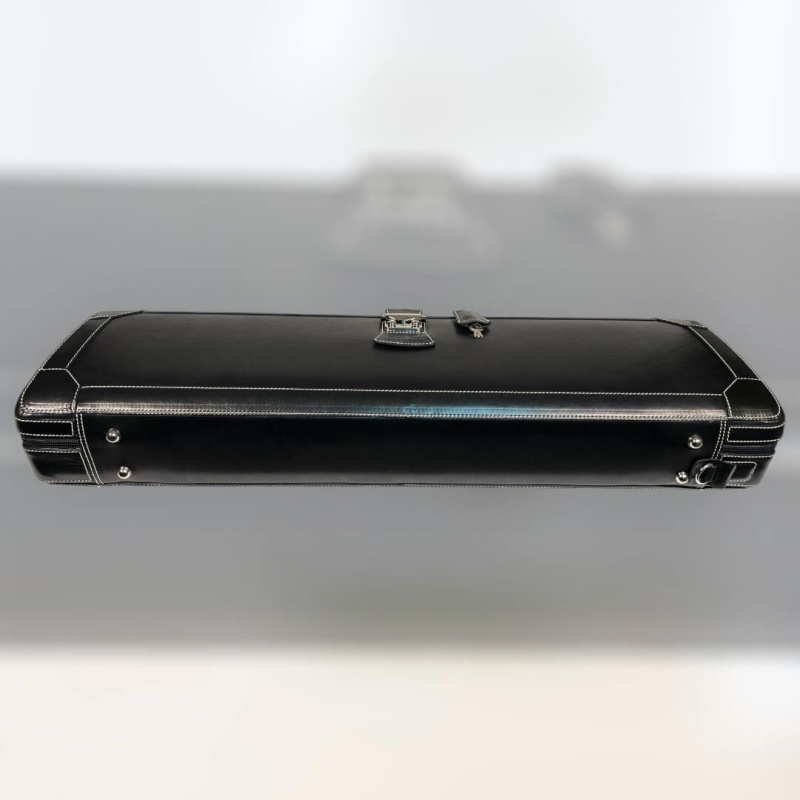 Preview: Exklusives GL-Lederetui für Violine in schwarzem italienischen Leder, liegend