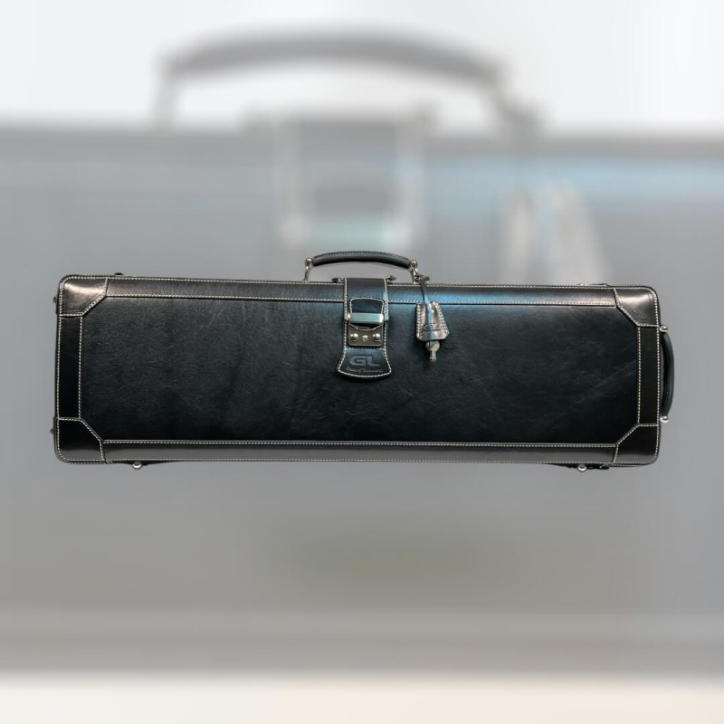 Preview: Exklusives GL-Lederetui für Violine in schwarzem italienischen Leder, Vorderseite stehend