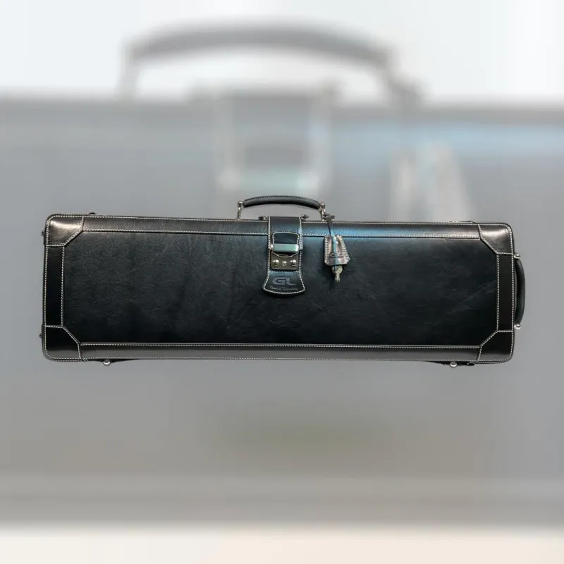 Exklusives GL-Lederetui für Violine in schwarzem italienischen Leder, Vorderseite stehend