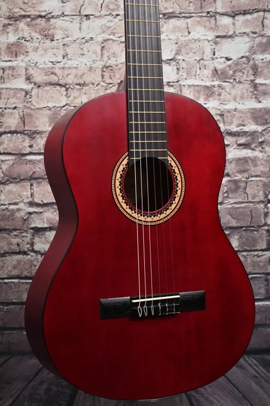 Decke-Detailansicht einer VALENCIA VC204TWR 4/4 Konzertgitarre (Klassische Gitarre) Modell Transparent Rot