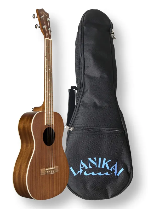 LANIKAI Mahogany Series Baritonukulele MA-B – Seitenansicht mit Tasche