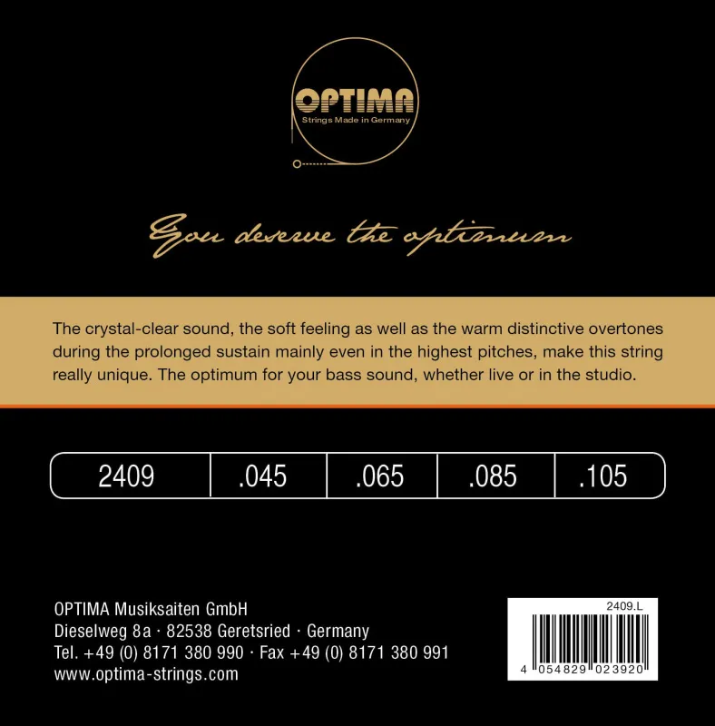 Optima E-Bass UNIQUE 24K GOLD Saiten Satz .045–.105 Long Scale