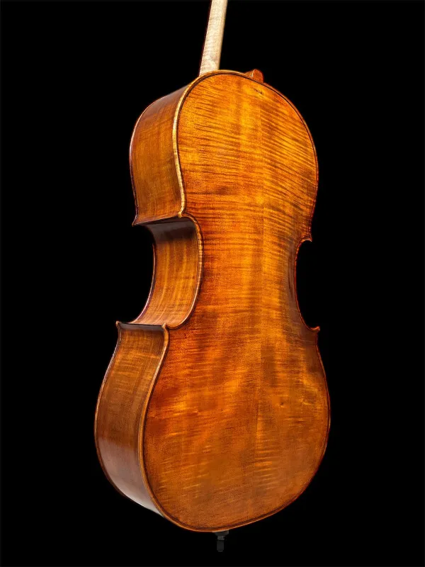 Orbán Zsolt Barock Cello 4/4 gebaut 2023 nach Stradivarius Davidov 1712 - Bodenansicht seitlich
