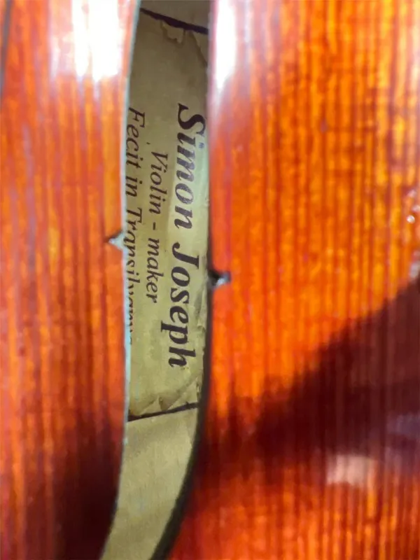 Simon Joseph 4/4 „Meister“ Barock Geige nach Stradivarius Modell gebaut 2025 - Etikettansicht