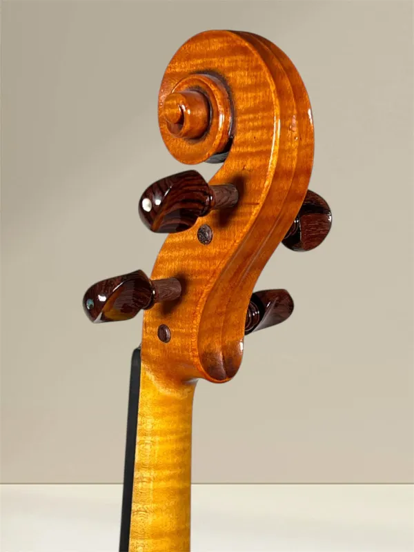 Simon Joseph Meister-Bratsche 15,5\" 39,5 cm, Stradivarius „Tuscan“ Modell, gebaut 2014 in Siebenbürgen - Schneckeansicht hinten seitlich