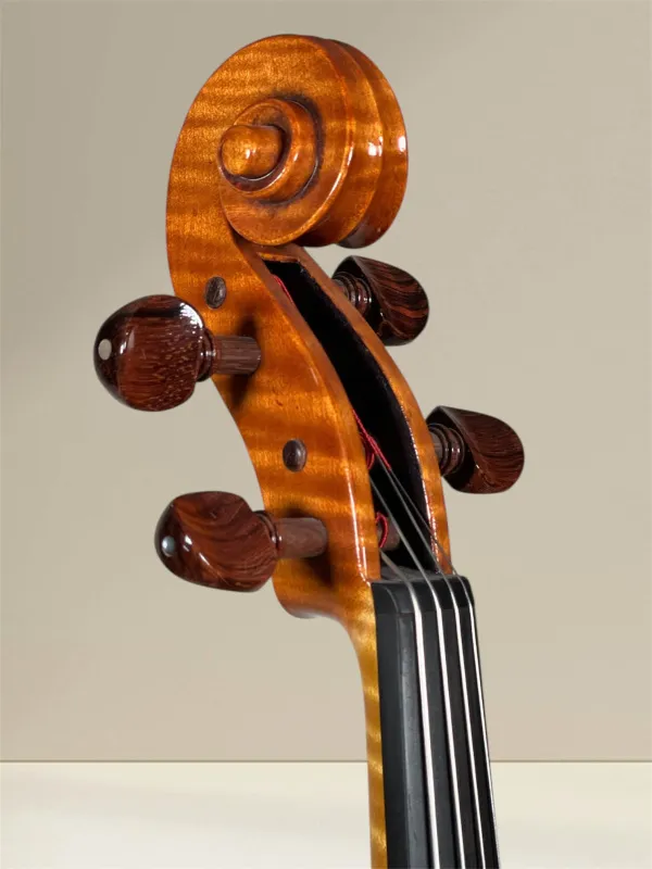 Simon Joseph Meister-Bratsche 15,5\" 39,5 cm, Stradivarius „Tuscan“ Modell, gebaut 2014 in Siebenbürgen - Schneckeansicht vorne seitlich