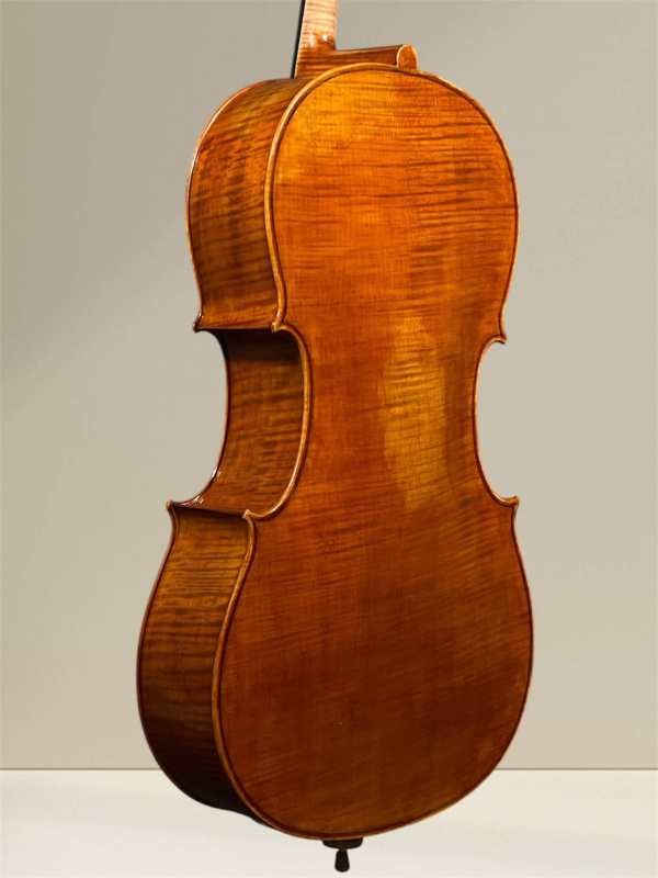 Preview: Stoica Alin 4/4 Meistercello nach Stradivari B-Form Davidov Modell 2023 - Boden- und Zargeansicht