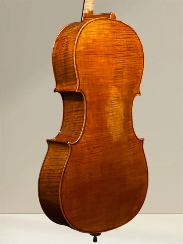 Stoica Alin 4/4 Meistercello nach Stradivari B-Form Davidov Modell 2023 - Boden- und Zargeansicht