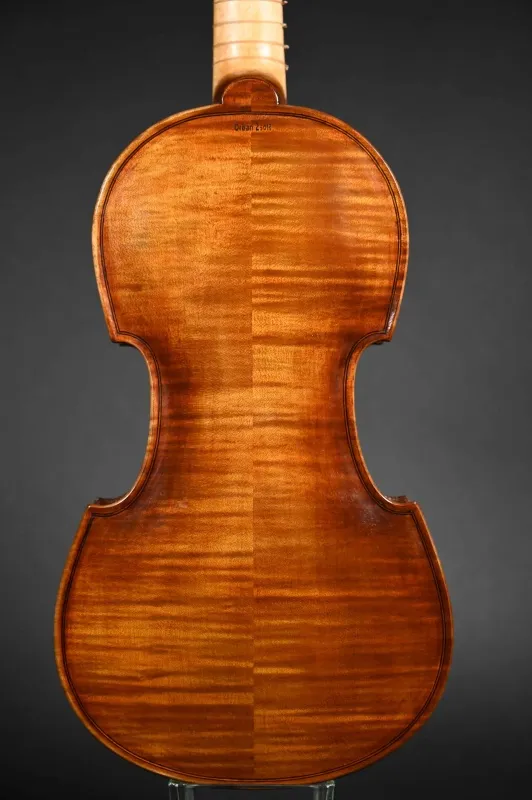 Boden-Detailansicht einer Orbán Zsolt Soprano Viola da Gamba (Diskant Viola da Gamba) Handarbeit aus Ungarn gebaut 2022