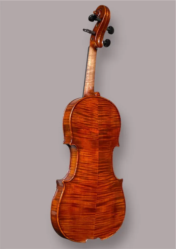 Restaurierte 4/4 Violine ca. 1900 mit Evah Pirazzi Saiten und Ebenholz-Setup - Rueckansicht seitlich