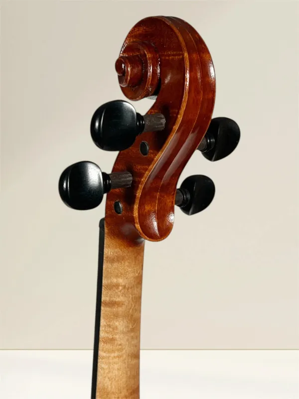 Calin Vultur Meistergeige 2025 – Stradivarius Modell – Schneckeansicht hinten seitlich Calin Vultur Meistergeige 2025 – Stradivarius Modell – Schneckeansicht hinten seitlich