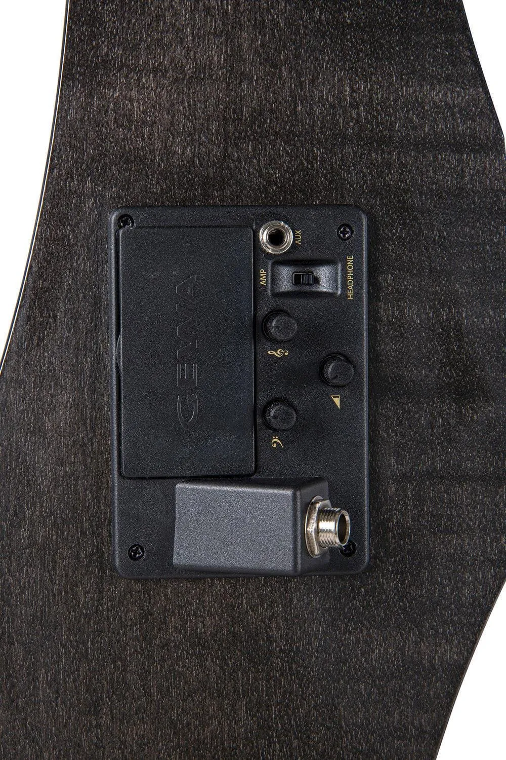Ausgang wahlweise zwischen Kopfhörer und Verstärker-Ansicht von hinten eines GEWA E-CELLO NOVITA 3.0 in schwarz