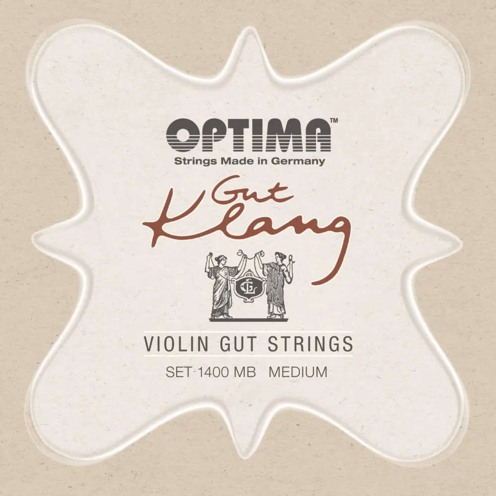 Verpackung Vorderseite OPTIMA Original GutKlang 4/4 Geige (Violin) Saiten SATZ, E-Kgl, Medium