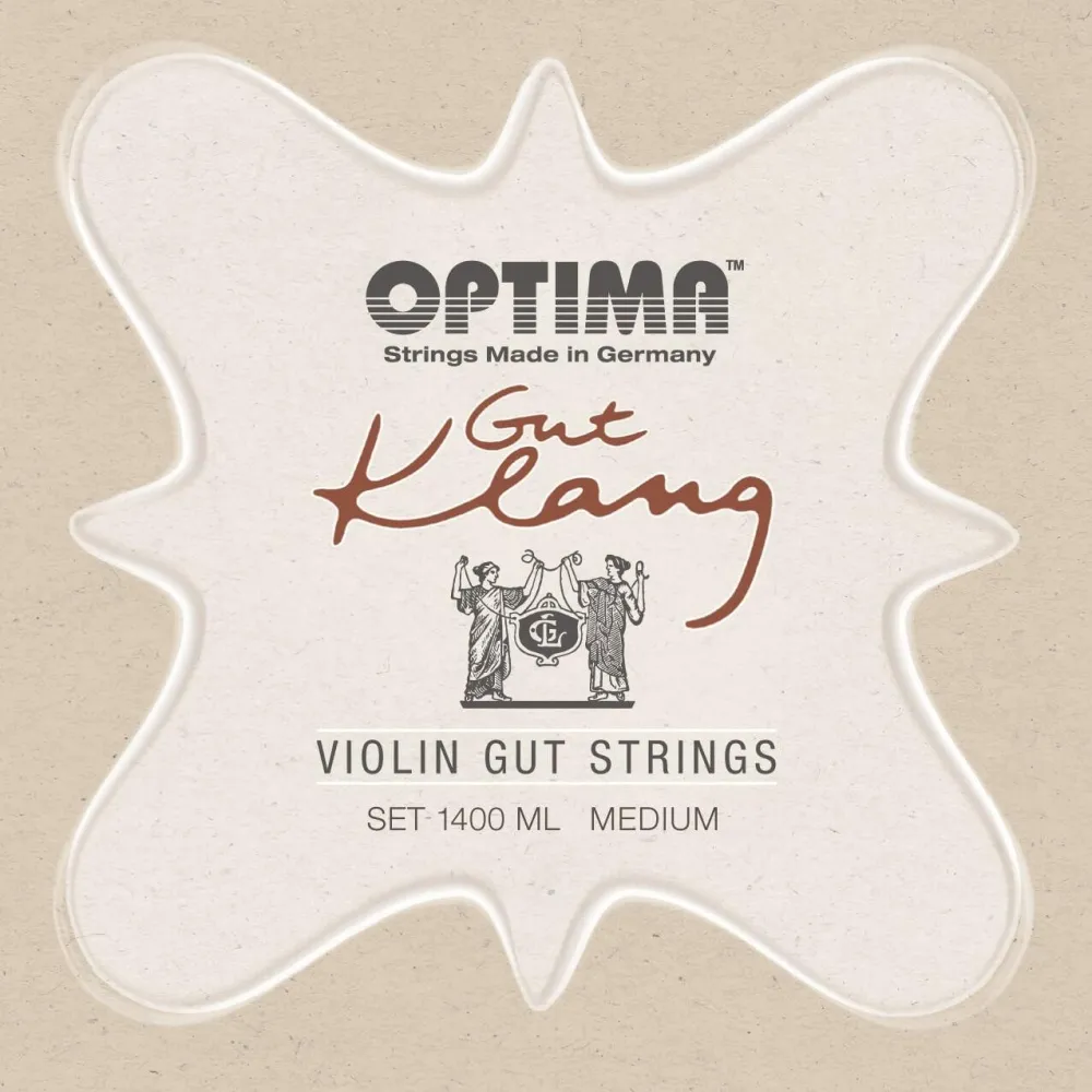 Verpackung Vorderseite OPTIMA Original GutKlang 4/4 Geige (Violin) Saiten SATZ, E-Schlinge, Medium