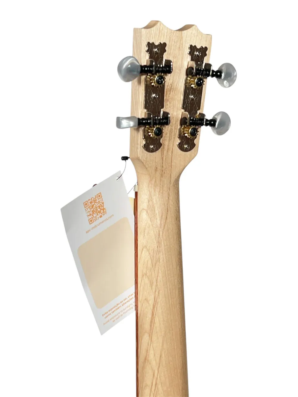 APC CS Simple Concert Ukulele aus massiver Koa-Akazie mit offenporigem Finish – handgefertigt in Portugal - Kopfansicht - Mechaniken