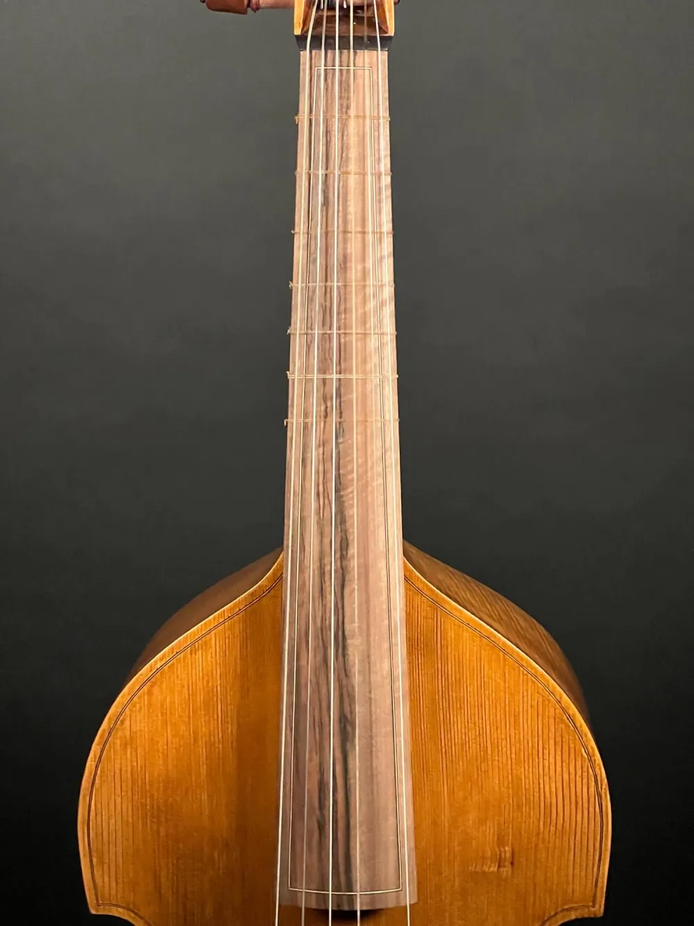 Griffbrett-Detailansicht einer Bivaj Art 6-Saitige Bass Viola da Gamba Handarbeit aus Siebenbürgen gebaut 2021