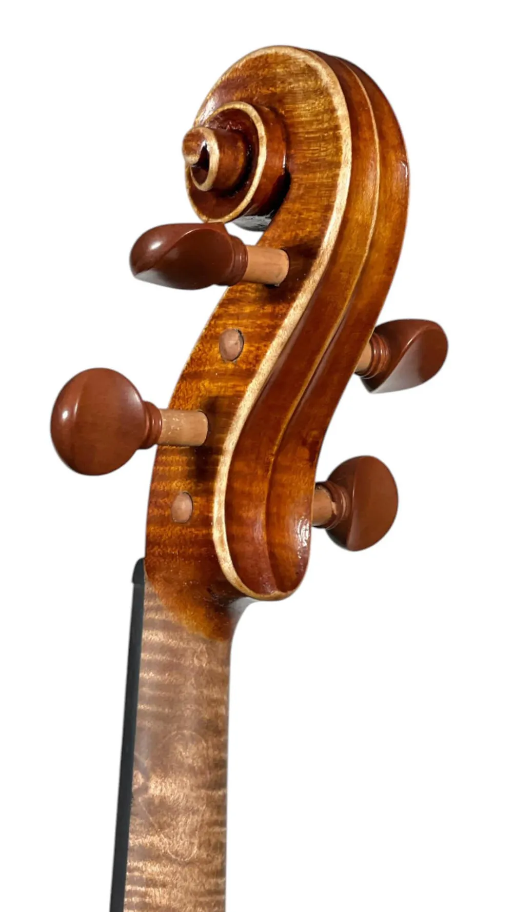Detailaufnahme von hinten, seitlich der Schnecke der Simon Joseph 38,0 cm Bratsche, schöne Handarbeit